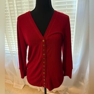 Zenana Outfitters Deep Red Cardigan with Gold Accents